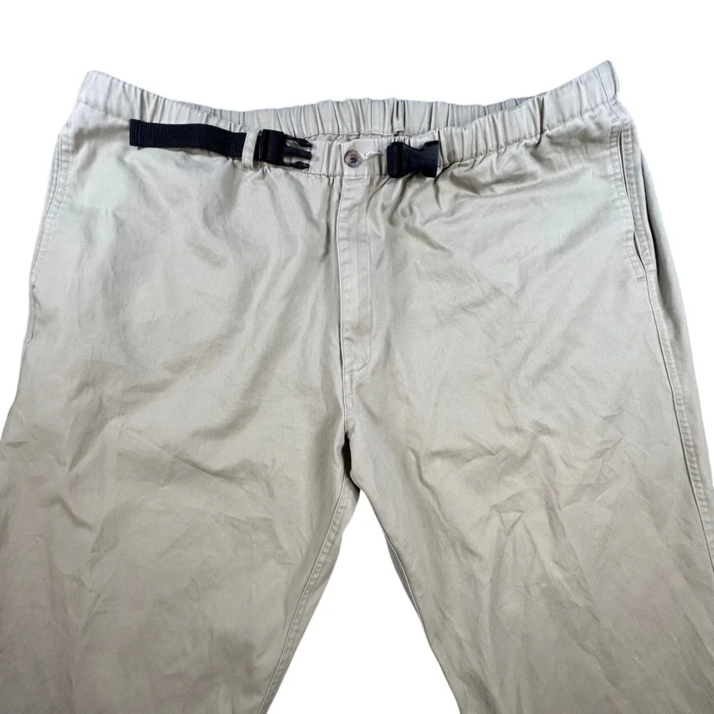 Travelsmith Mens Belted Pants Mens XXL Tan Khaki Cotton Elastic Waist Vintage